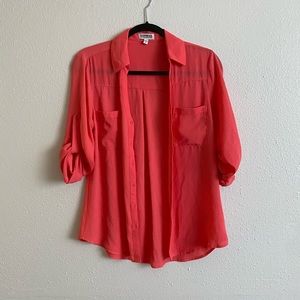 Pink V-cut button up shirt